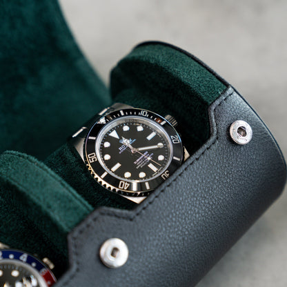 Two Slot Watch Roll - Black Green