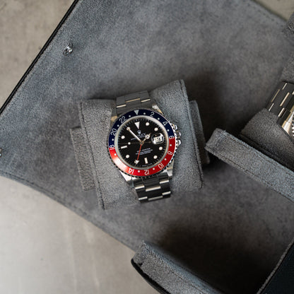 Two Slot Watch Roll - Black Grey